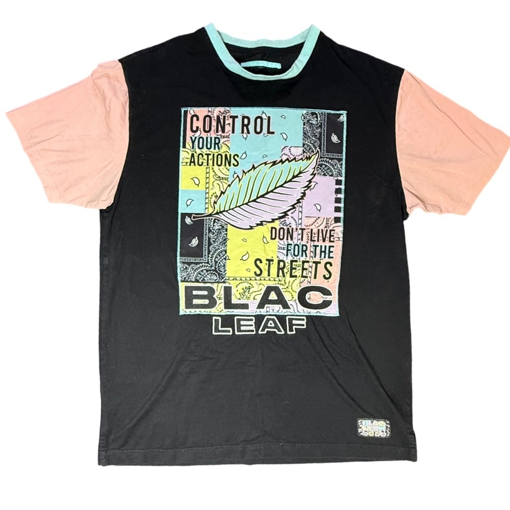 Blac Leaf Graphic Print T-Shirt Streetwear Hip‎ Hop Style Size L